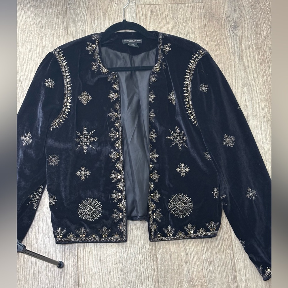 ❌ Christian Siriano Black Velvet Blazer with Gold Embroidery